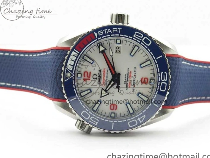 0504 Comfortable Planet Ocean 43.5mm America’s Cup VSF Best Edition White Dial On Blue Gummy Strap A 7900